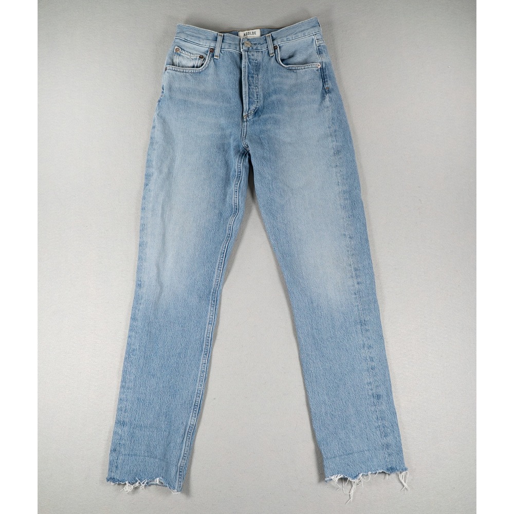 AGOLDE Womens Remy High Rise Straight Leg Raw Hem Jeans Light Wash Blue Size 24